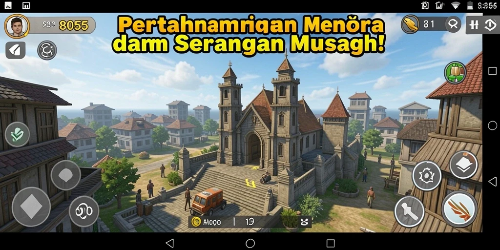 Tampilan gameplay menara yang dinamis dan mendebarkan di 8055.