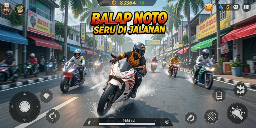 Tampilan gameplay 8364 dengan aksi balapan motor yang mendebarkan.