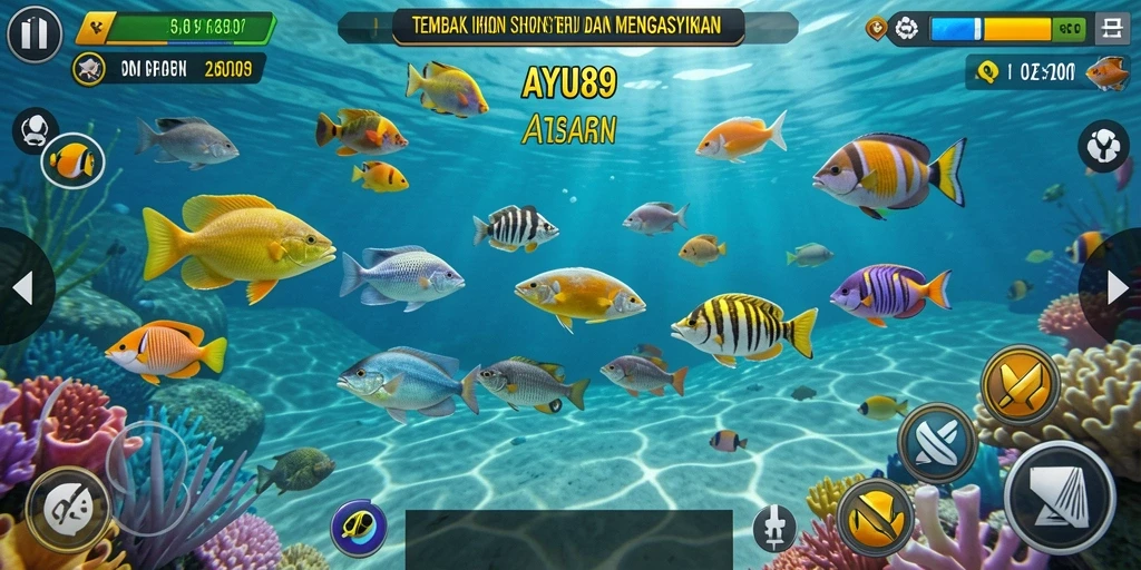 Screenshot AYU89 memperlihatkan gameplay menembak ikan yang menarik.