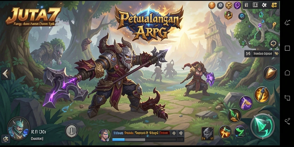 Screenshot gameplay <strong>JUTA7</strong> menunjukkan pertarungan epik dengan monster.