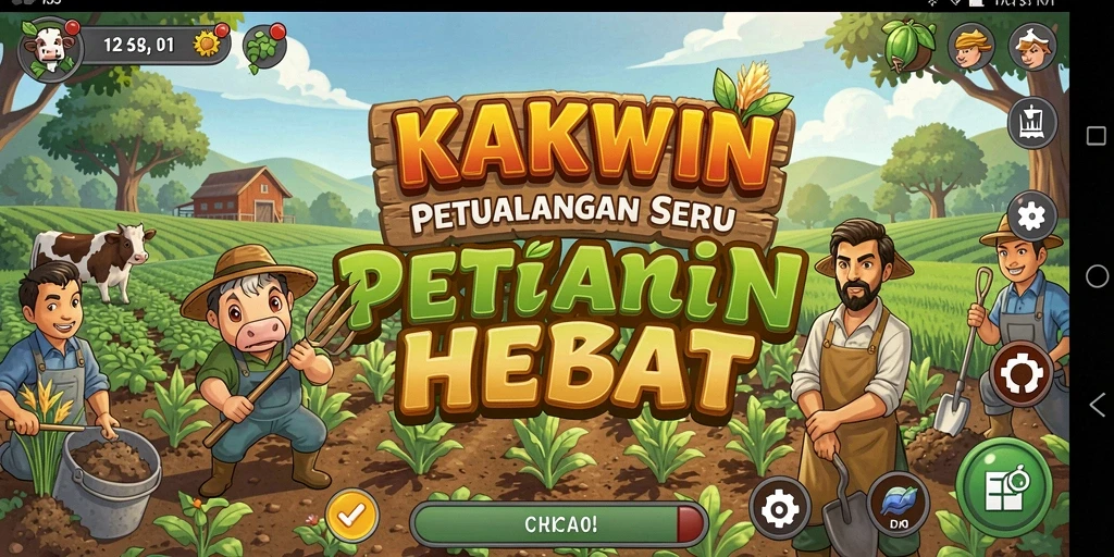 Tampilan gameplay KAKWIN saat mengelola lahan pertanian yang indah.