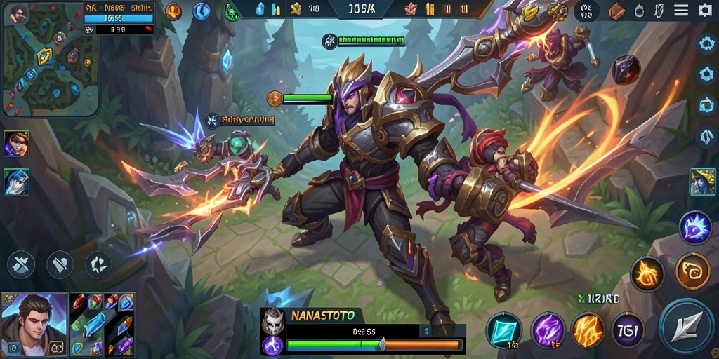 Screenshot menampilkan aksi pertarungan seru dalam game MOBA.