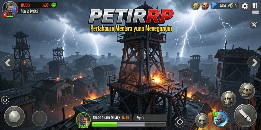 Gameplay seru dalam PETIRRP yang menampilkan pertahanan menara.
