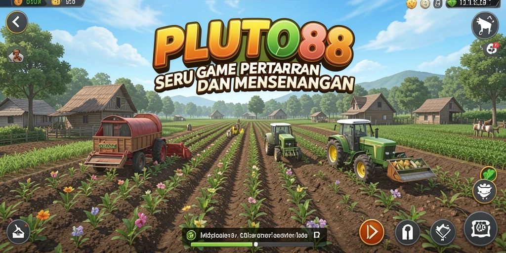 Tampilan gameplay menarik di dalam PLUTO88 yang menunjukkan momen bertani.