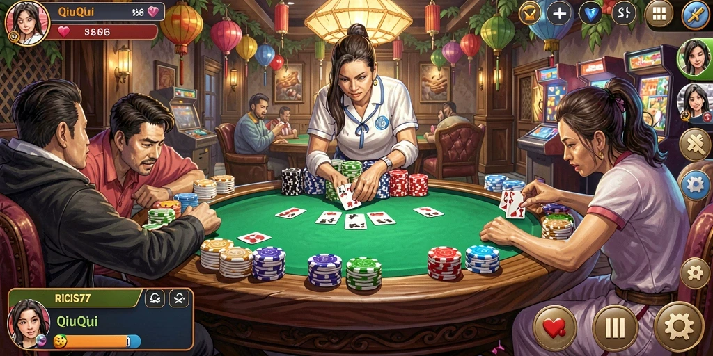 Screenshot gameplay RICIS77 yang menampilkan tantangan QiuQiu.