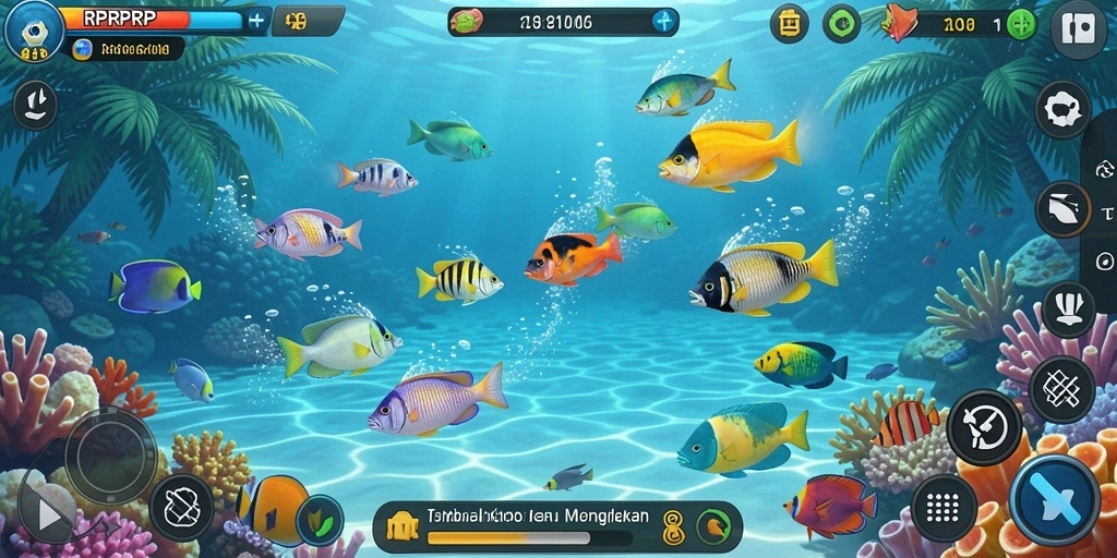 Tampilan gameplay RPRPRP saat menembak ikan di laut.