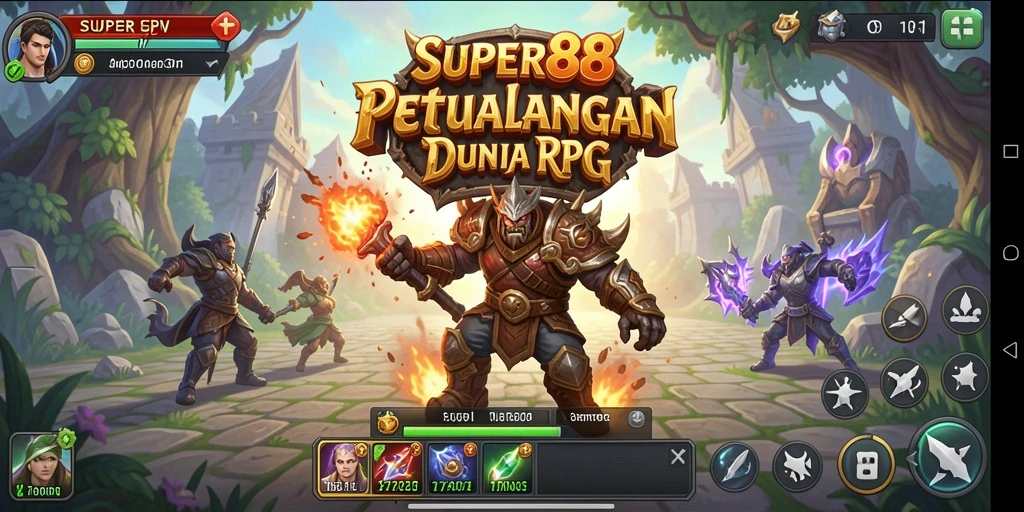 Tampilan gameplay SUPER88 yang epik dan mendebarkan pada petualangan RPG.